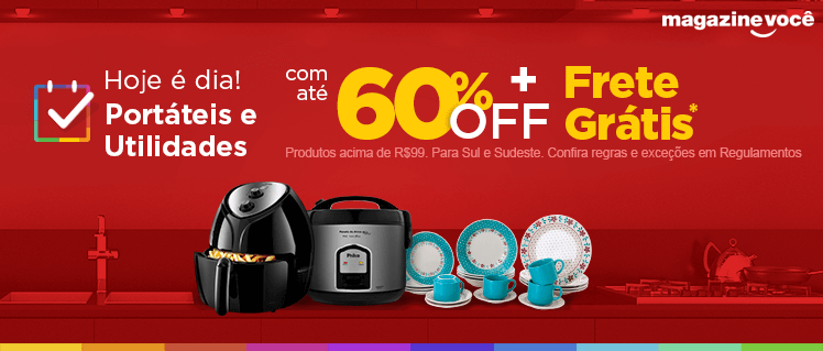 Hoje é dia de Eletroportáteis e Utilidades. Não perca! :)